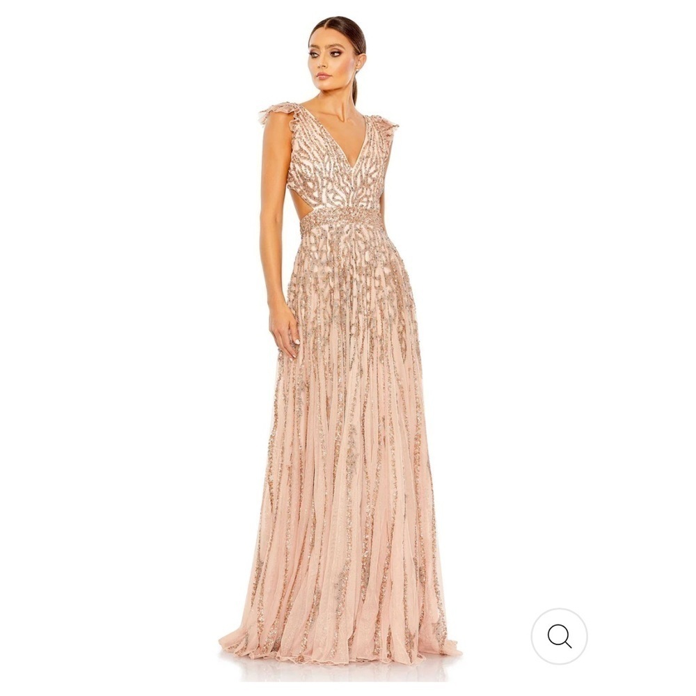 NWT Mac Duggal 35109 Blush Beaded Sequin Flutter Sleeve Gown Formal Dress
